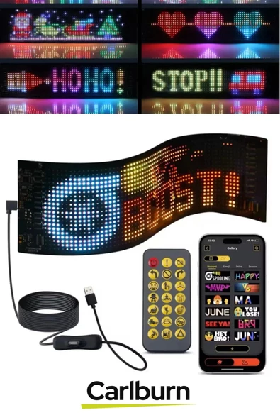 Taşınabilir Özelleştirilebilir Cama Yapıştırılan Mobil Uygulama Kontrollü Araç Oto RGB LED Panel - 2