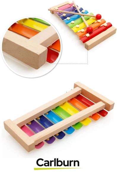Eğitici Tın Ayarlı 8 Nota 8 Ton 25 Cm 8 Tuşlu Sesli Selefon Ahşap Ksilofon Akustik Tangram Hediyeli - 2