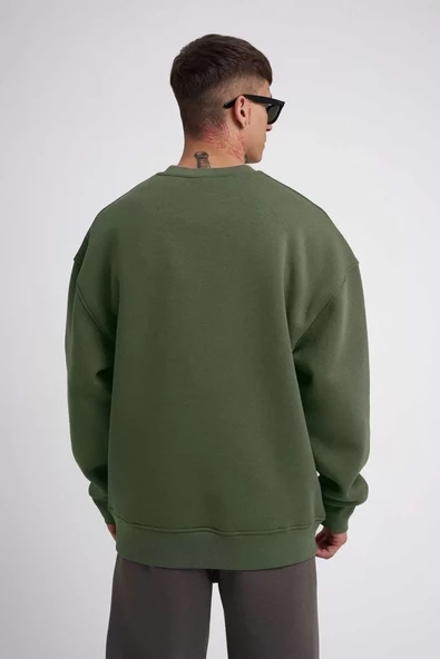 Unisex Biskilet Yaka  SweatShirt - Haki - 2
