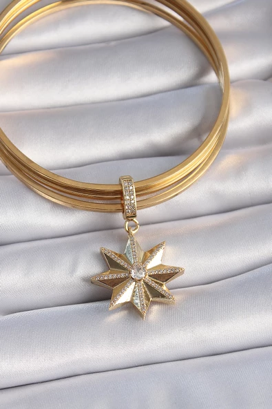 Pirinç Gold Renk Zirkon Taşlı Kutup Yıldızı Ajda Charm - TJ-BC1001 - 2