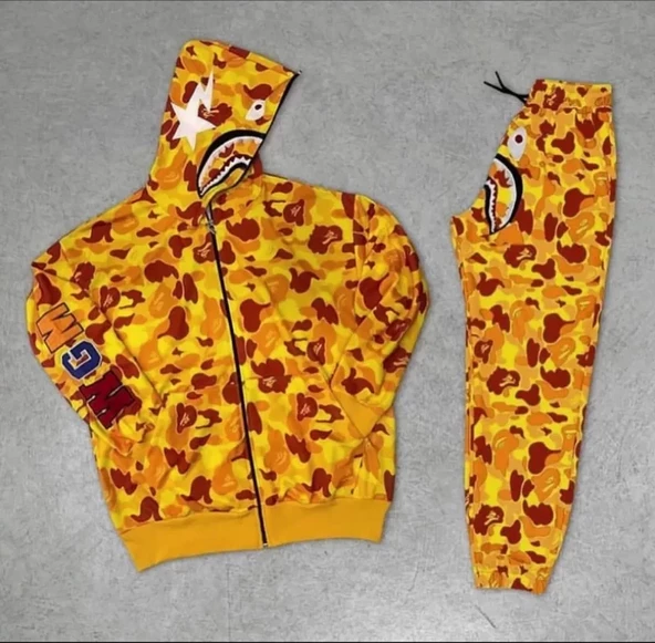 Unisex Pubg Bape x Shark Eşofman Takımı - Sarı