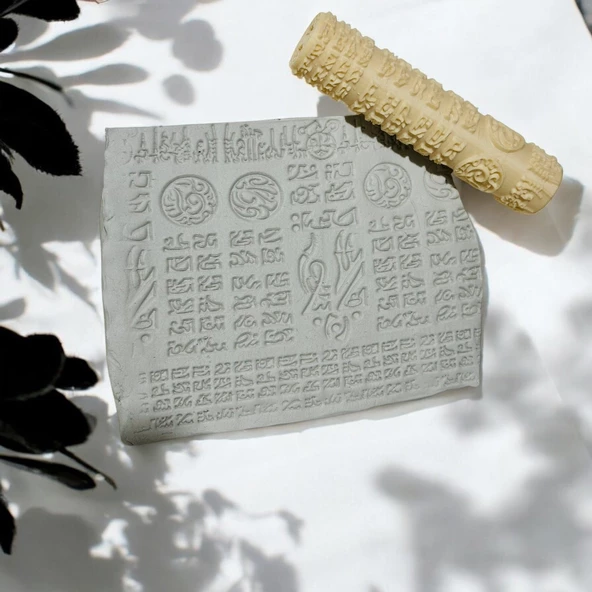 Hamur şekillendirici,sembolik desenli merdane,kil doku merdanesi - 2