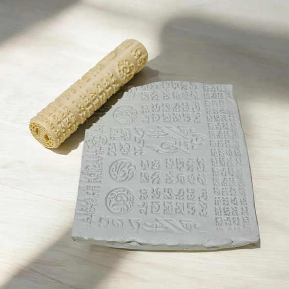 Hamur şekillendirici,sembolik desenli merdane,kil doku merdanesi