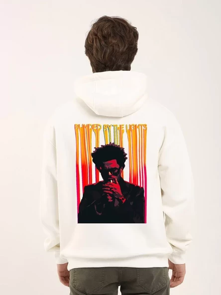 Unisex Baskılı Oversize Kapüşonlu Sweatshirt - Beyaz - 2