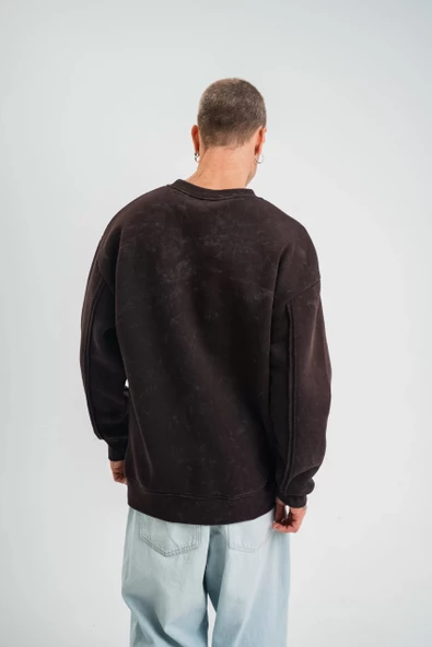 POLIZEI  Bisiklet Yaka Yıkamalı SweatShirt - Kahve - 7