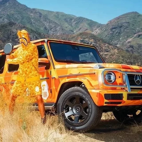 Unisex Bape Kapüşonu Fermuarlı Hırka - Sarı - 5