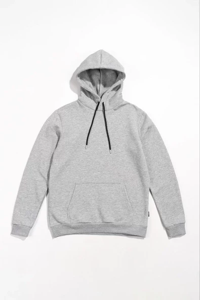 Erkek Uzun Kol Kapşonlu Basic Sweatshirt hoodie - Gri