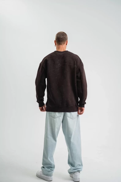 POLIZEI  Bisiklet Yaka Yıkamalı SweatShirt - Kahve - 6