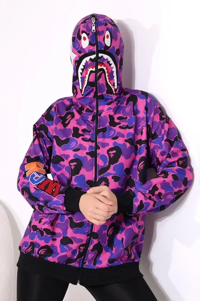 Unisex Pubg Bape  Hoodie - Mor - 2