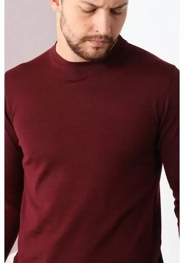 Unisex Biskilet Yaka Dokuma Triko - Bordo - 2