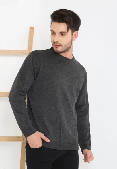 Unisex  Biskilet Yaka Dokuma Triko - Füme - 2