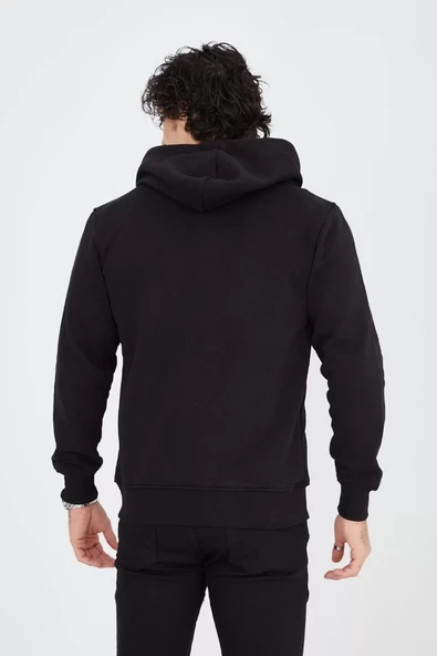 Unisex Tam Fermuarlı Kapşonlu  SweatShirt - Siyah - 6