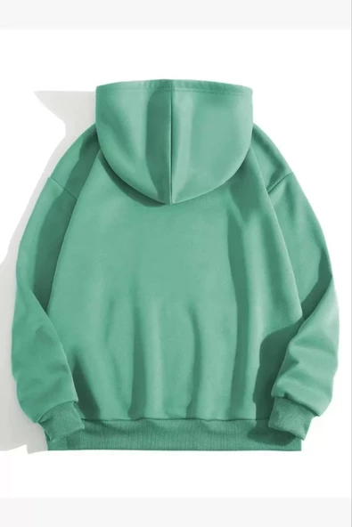 Pamuklu Unisex Kapşonlu Sweetshirt - Mint Yeşili - 2