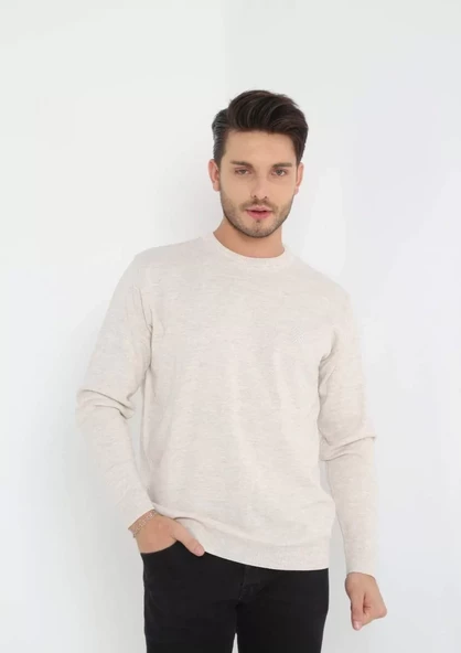 Unisex Biskilet Yaka Dokuma Triko - Bej