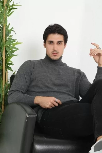 Unisex Tam Boğazlı Balıkçı Yaka Dokuma Triko - Füme - 3