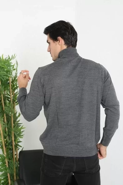 Unisex Tam Boğazlı Balıkçı Yaka Dokuma Triko - Füme - 2