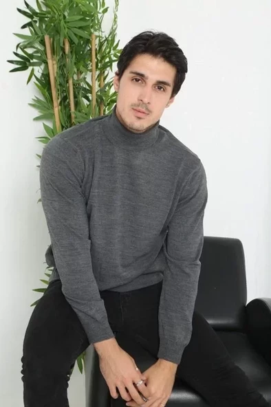 Unisex Tam Boğazlı Balıkçı Yaka Dokuma Triko - Füme - 4