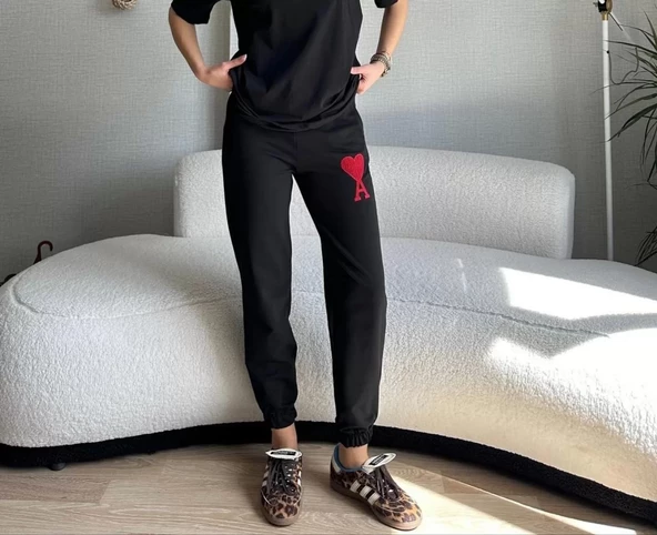 Unisex  Baskılı Oversize Eşofman Altı - Siyah - 3