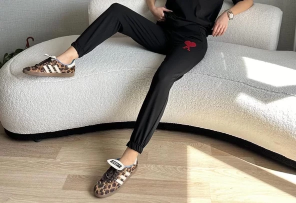 Unisex  Baskılı Oversize Eşofman Altı - Siyah - 2