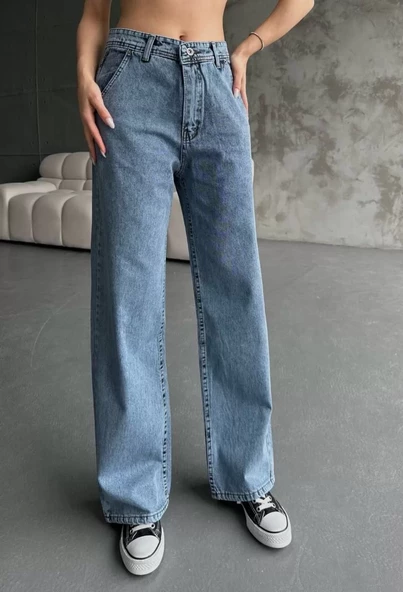Kadın Palazzo Jeans Pantolon - Mavi - 6