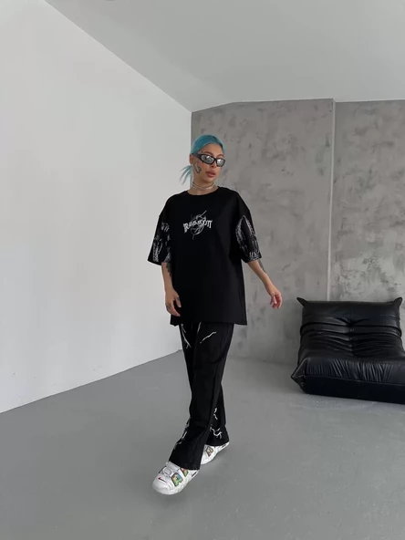 Unisex Dijital Baskılı Eşofman Altı - Siyah - 6