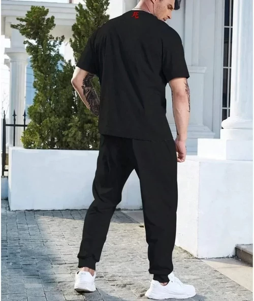 Unisex Baskılı Cepli Eşofman Takımı - Siyah - 3