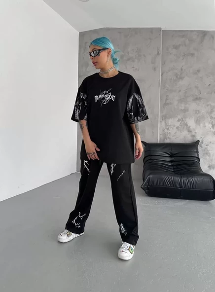 Unisex Dijital Baskılı Eşofman Altı - Siyah - 5