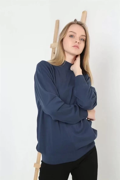 Kadın  Balıkçı Yaka Triko Kazak - İndigo - 2