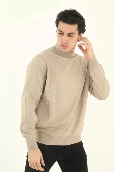 Erkek Balıkçı Yaka Triko Kazak - Bej - 2