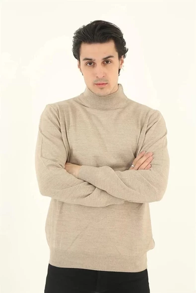 Erkek Balıkçı Yaka Triko Kazak - Bej