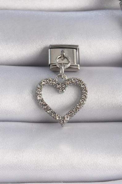 316L Çelik Gümüş Renk Zirkon Taşlı Sallanılı Kalp Figür Nomination Charm - TJ-BC1043 ürün görseli