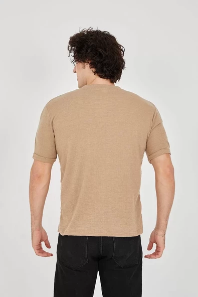 Unisex Jakar Kumaş Slim Fit T-Shirt - Kahverengi - 3