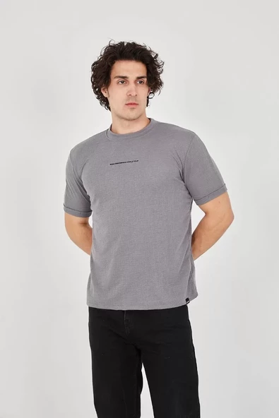 Unisex Jakar Kumaş Slim Fit T-Shirt - Boyalı Gri - 2