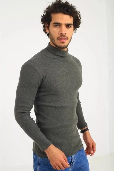 Erkek Kaşkorse Boğazlı Body Kazak - Haki - 2