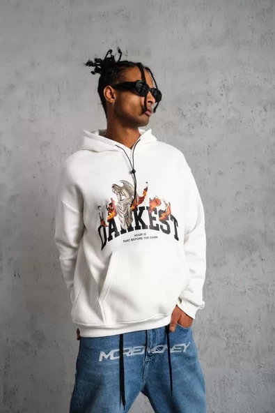 Erkek DANKES Baskılı Kapüşonlu Sweatshirt - Beyaz - 4