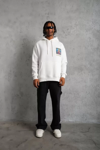 Erkek Patel Six Baskılı Kapüşonlu Sweatshirt - Beyaz - 3