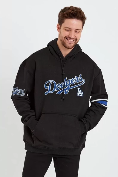 Erkek Baskılı Kapşonlu  Oversize Sweatshirt - Siyah - 2