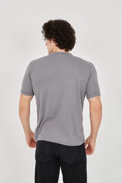 Unisex Jakar Kumaş Slim Fit T-Shirt - Boyalı Gri - 5