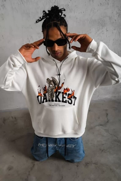Erkek DANKES Baskılı Kapüşonlu Sweatshirt - Beyaz - 3