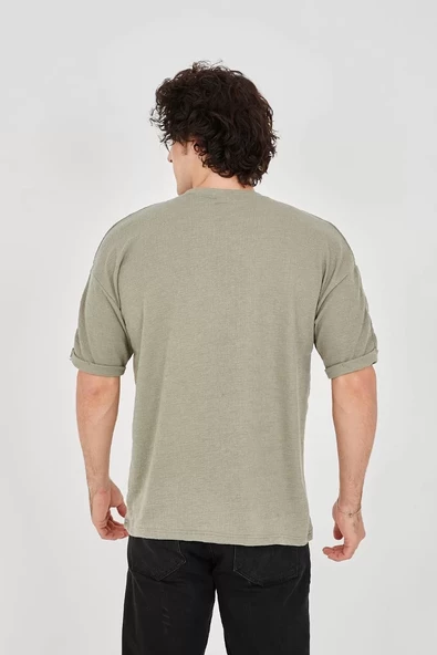 Unisex Jakar Kumaş Rahat Kol T-Shirt - Açık Yeşil - 3