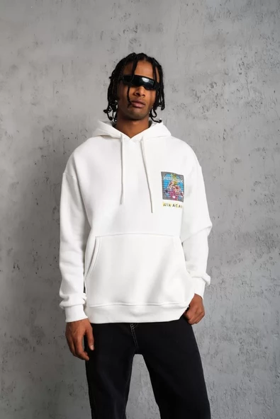 Erkek Patel Six Baskılı Kapüşonlu Sweatshirt - Beyaz - 2