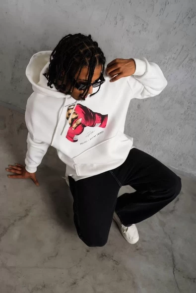 Erkek Eldiven Baskılı Kapüşonlu Sweatshirt - Beyaz - 2