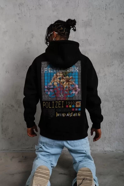 Erkek Patel Six Baskılı Kapüşonlu Sweatshirt - Siyah - 5