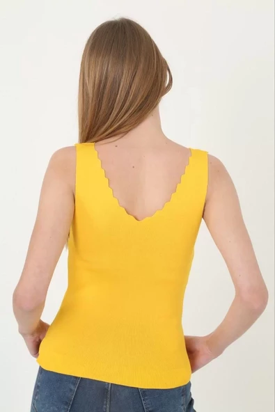 Kadın V Yaka  Crop - Sarı - 2