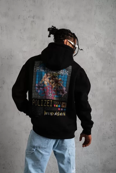 Erkek Patel Six Baskılı Kapüşonlu Sweatshirt - Siyah