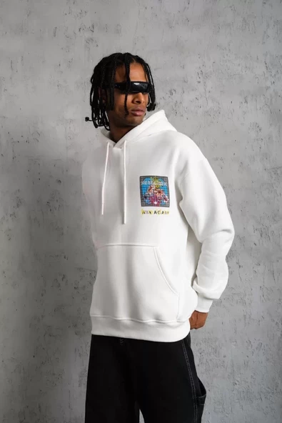 Erkek Patel Six Baskılı Kapüşonlu Sweatshirt - Beyaz - 5