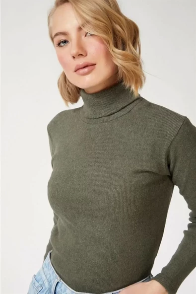 Kadın Kaşkorse Boğazlı Body Kazak - Haki