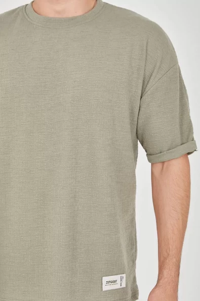 Unisex Jakar Kumaş Rahat Kol T-Shirt - Açık Yeşil - 2