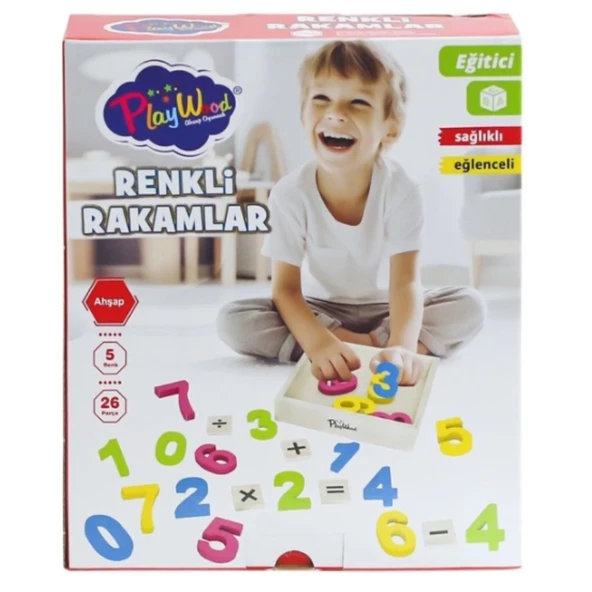 Playwood 26 Parça Kutulu Renkli Ahşap Sayılar