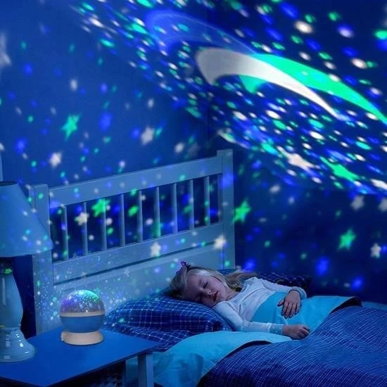 Renkli Ay Yıldız Tavan Yansıtma Pilli Led Gece Lambası Gökyüzü Projeksiyonlu Dönen Küre - Resim 4